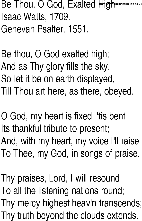 Hymn and Gospel Song: Be Thou, O God, Exalted High by Isaac Watts lyrics