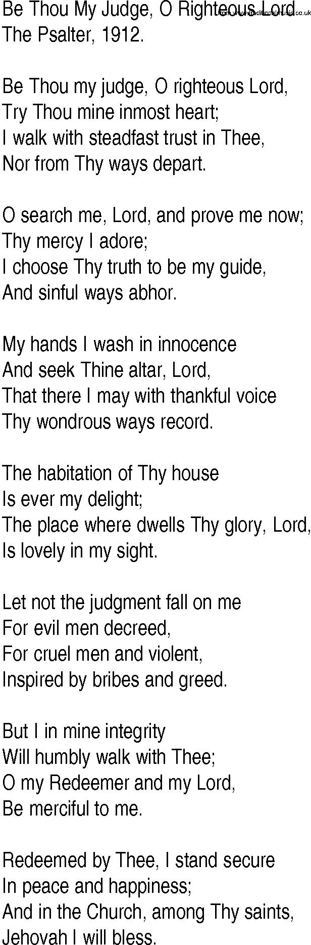 Hymn and Gospel Song: Be Thou My Judge, O Righteous Lord by The Psalter lyrics