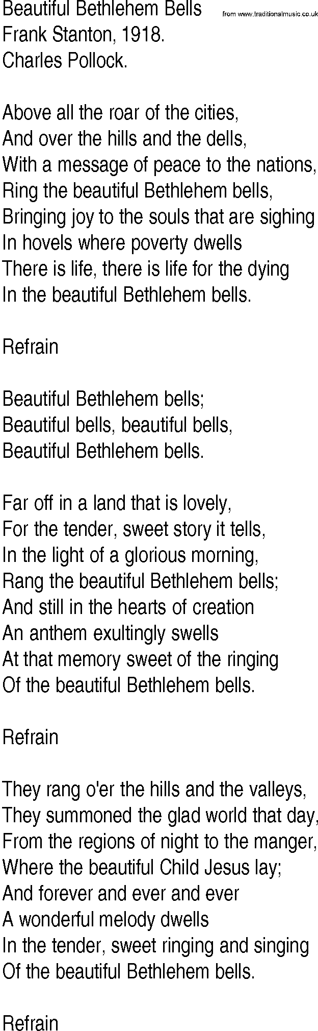 Hymn and Gospel Song: Beautiful Bethlehem Bells by Frank Stanton lyrics
