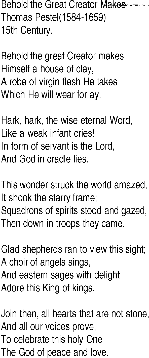 Hymn and Gospel Song: Behold the Great Creator Makes by Thomas Pestel lyrics