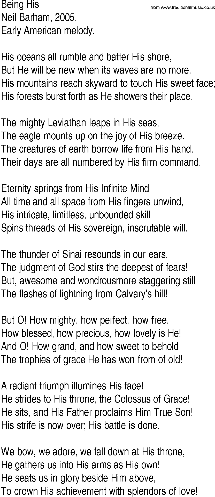 Hymn and Gospel Song: Being His by Neil Barham lyrics