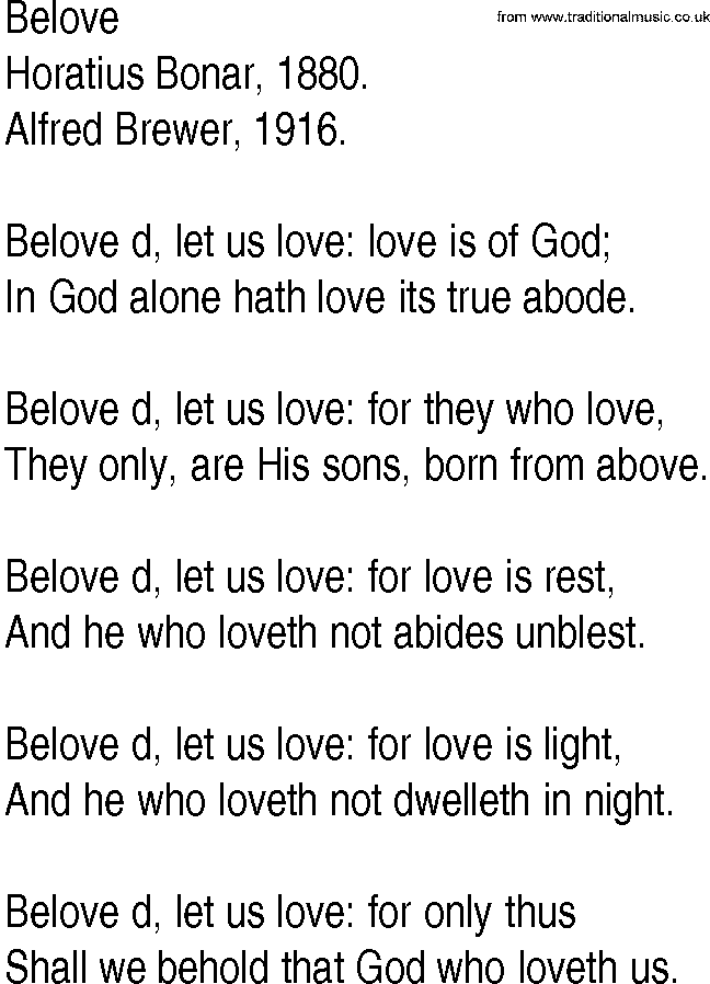 Hymn and Gospel Song: Belove by Horatius Bonar lyrics