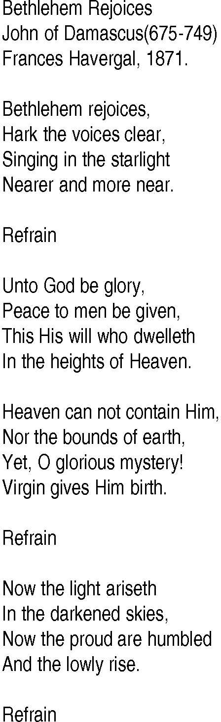 Hymn and Gospel Song: Bethlehem Rejoices by John of Damascus lyrics