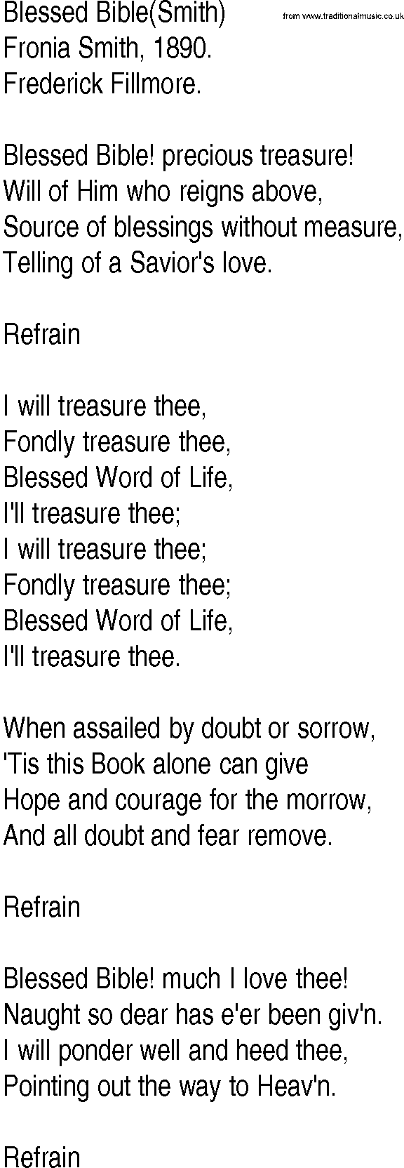 Hymn and Gospel Song: Blessed Bible(Smith) by Fronia Smith lyrics