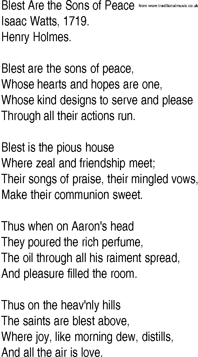 Hymn and Gospel Song: Blest Are the Sons of Peace by Isaac Watts lyrics