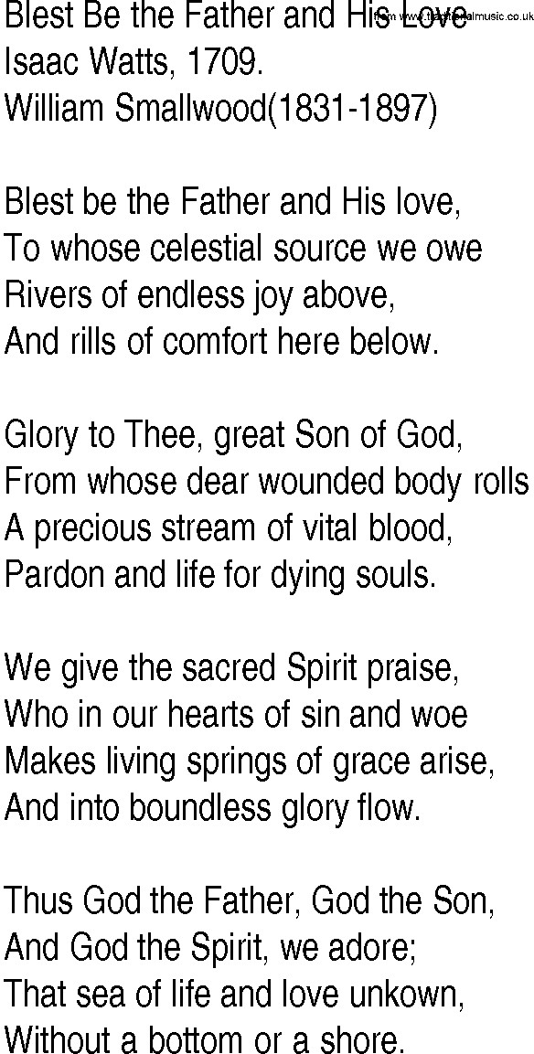 Hymn and Gospel Song: Blest Be the Father and His Love by Isaac Watts lyrics