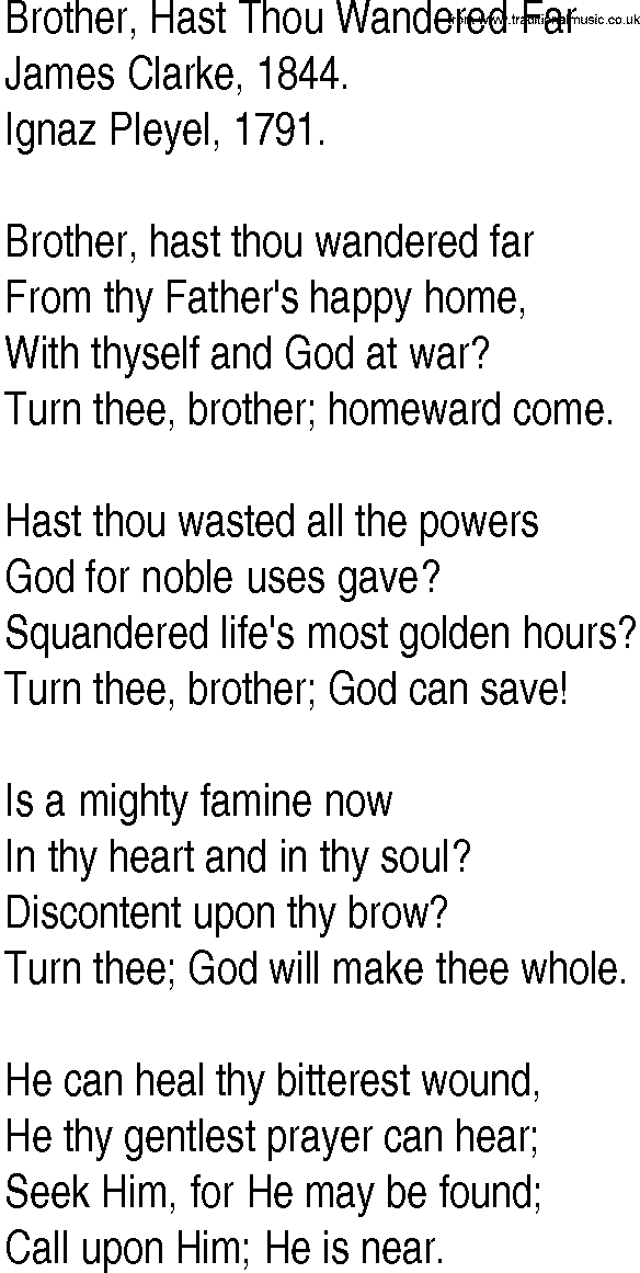 Hymn and Gospel Song: Brother, Hast Thou Wandered Far by James Clarke lyrics