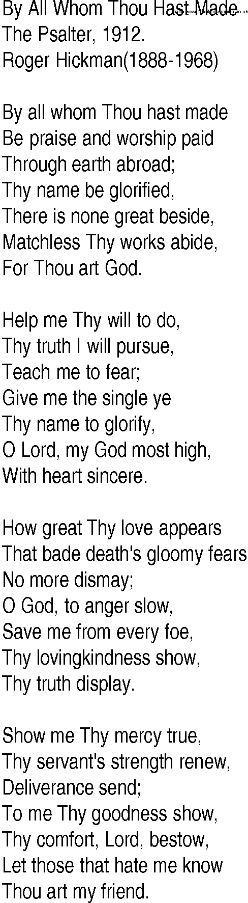 Hymn and Gospel Song: By All Whom Thou Hast Made by The Psalter lyrics