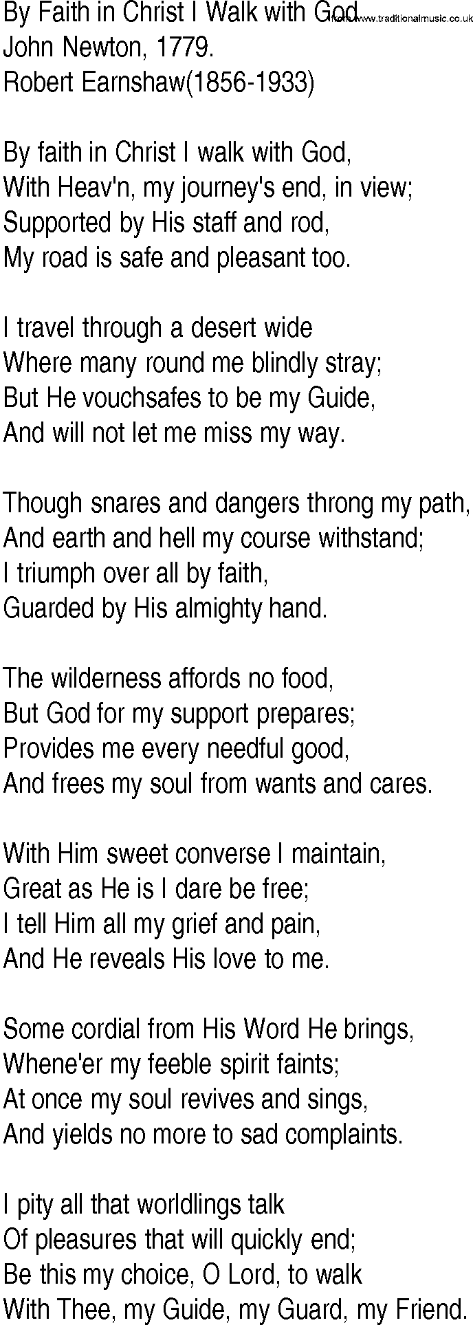 Hymn and Gospel Song: By Faith in Christ I Walk with God by John Newton lyrics