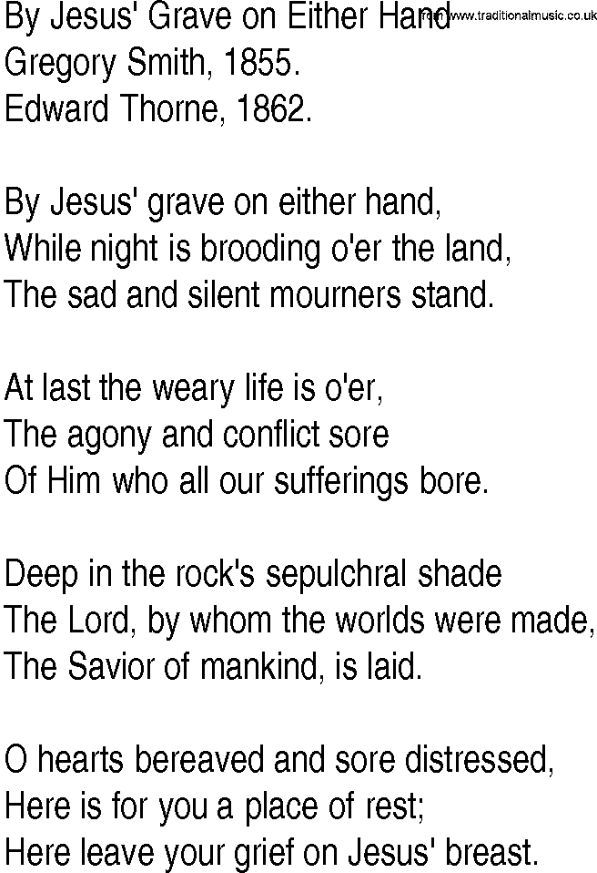 Hymn and Gospel Song: By Jesus' Grave on Either Hand by Gregory Smith lyrics