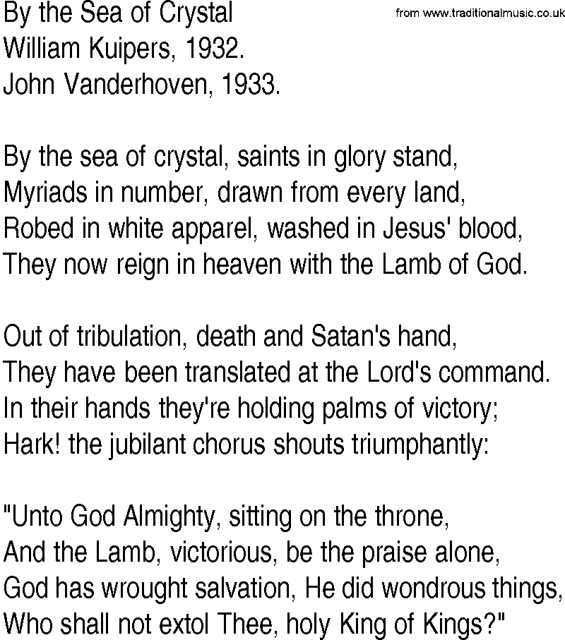 Hymn and Gospel Song: By the Sea of Crystal by William Kuipers lyrics