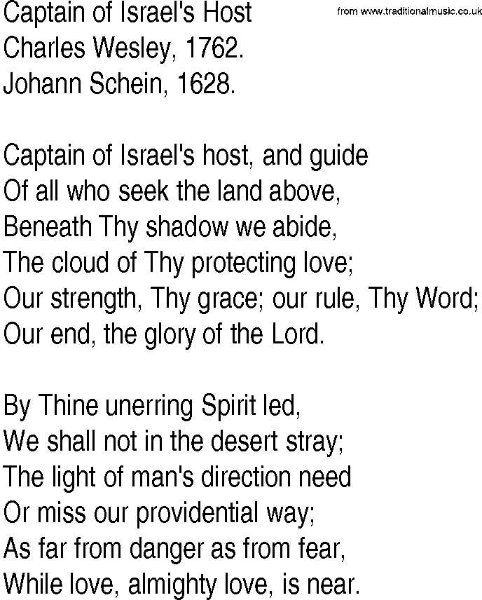Hymn and Gospel Song: Captain of Israel's Host by Charles Wesley lyrics