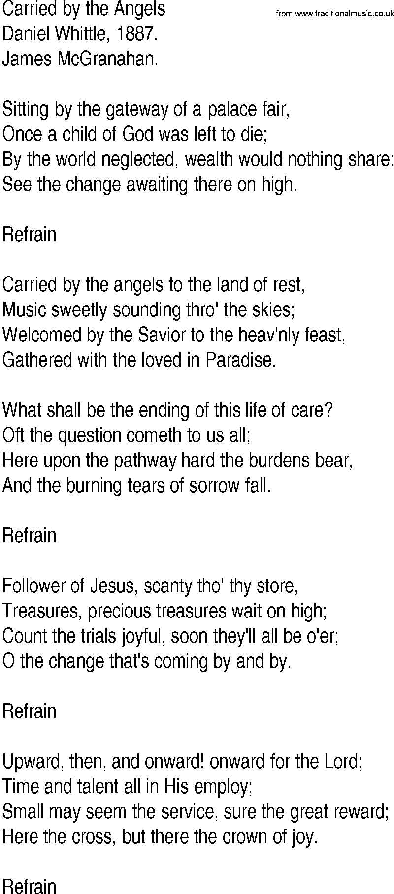 Hymn and Gospel Song: Carried by the Angels by Daniel Whittle lyrics