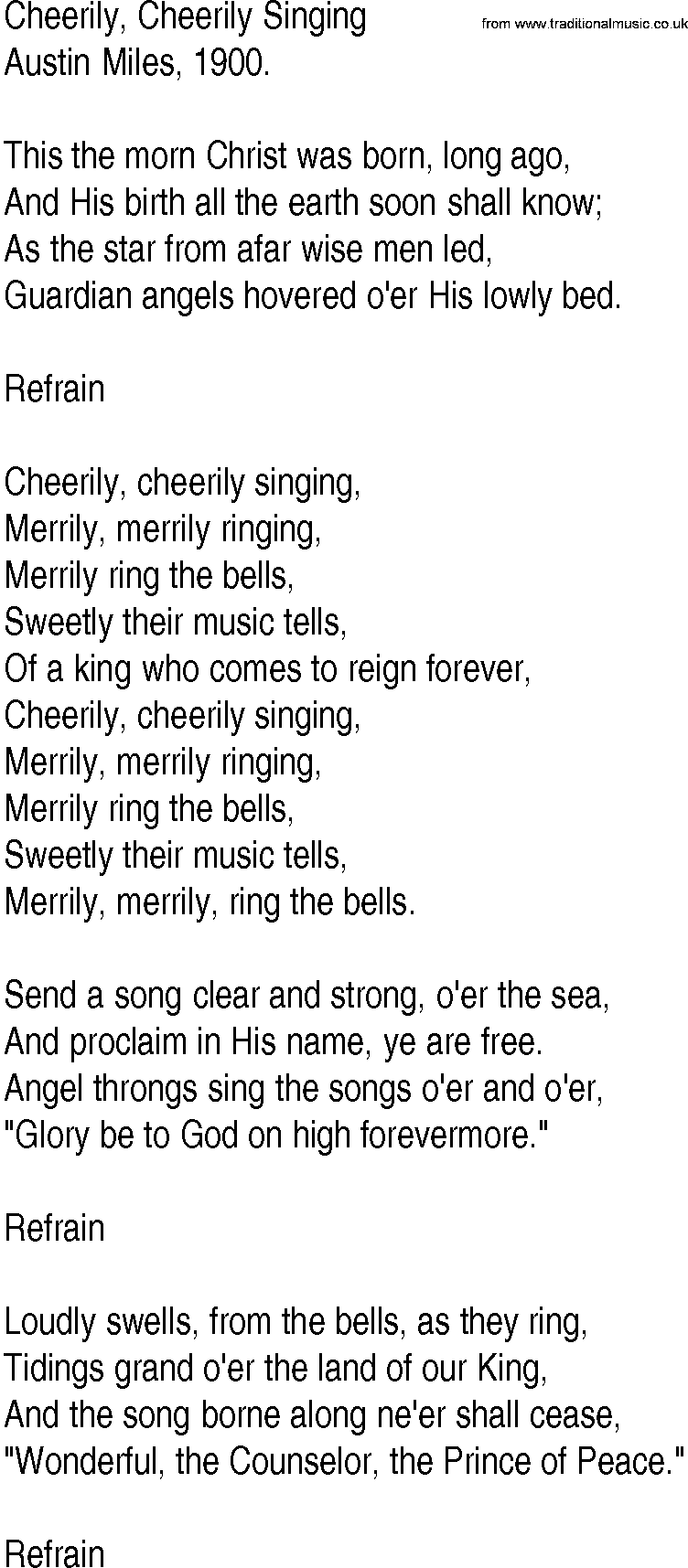 Hymn and Gospel Song: Cheerily, Cheerily Singing by Austin Miles lyrics