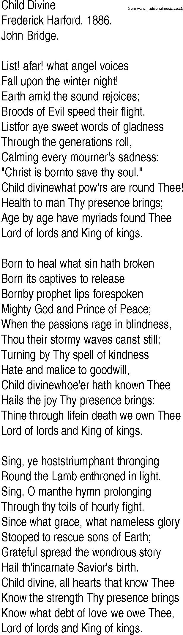 Hymn and Gospel Song: Child Divine by Frederick Harford lyrics