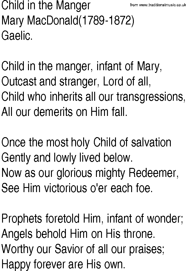 Hymn and Gospel Song: Child in the Manger by Mary MacDonald lyrics