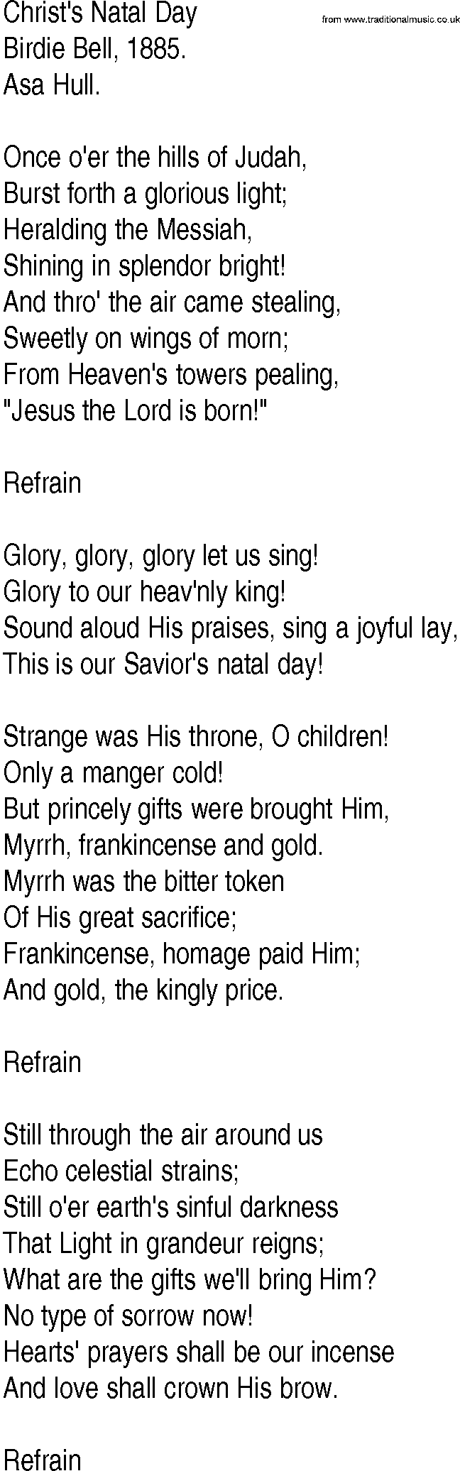 Hymn and Gospel Song: Christ's Natal Day by Birdie Bell lyrics