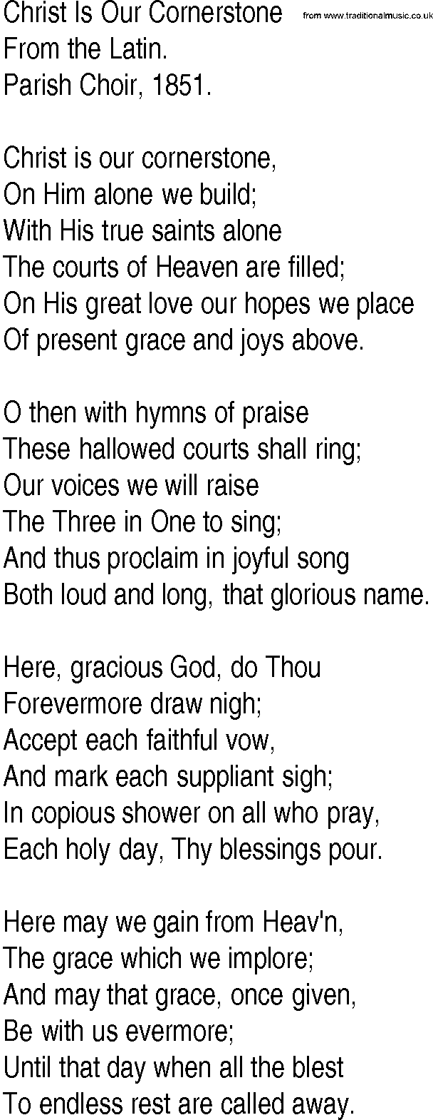 Hymn and Gospel Song: Christ Is Our Cornerstone by From the Latin lyrics