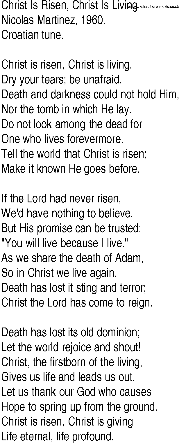 Hymn and Gospel Song: Christ Is Risen, Christ Is Living by Nicolas Martinez lyrics