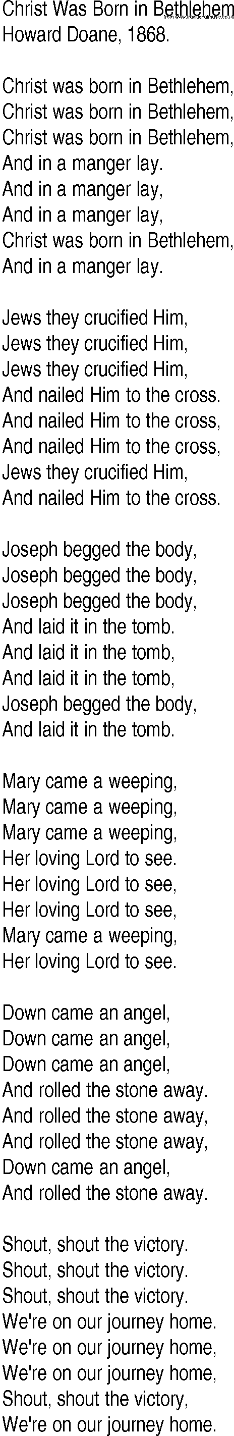 Hymn and Gospel Song: Christ Was Born in Bethlehem by Howard Doane lyrics