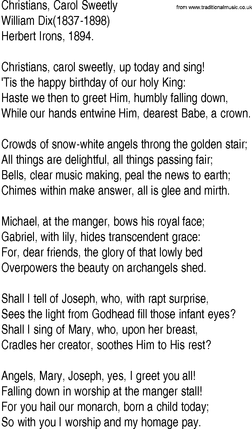 Hymn and Gospel Song: Christians, Carol Sweetly by William Dix lyrics