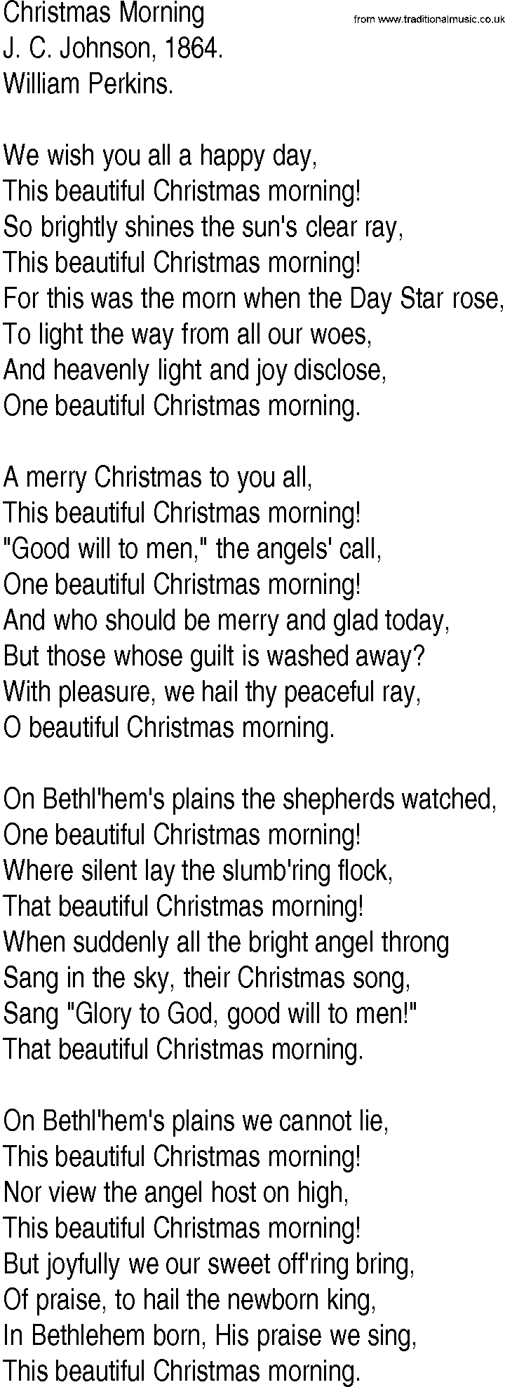 Hymn and Gospel Song: Christmas Morning by J C Johnson lyrics