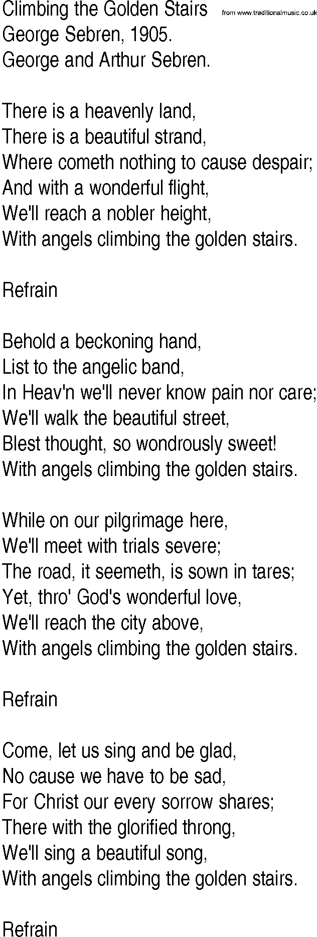 Hymn and Gospel Song: Climbing the Golden Stairs by George Sebren lyrics