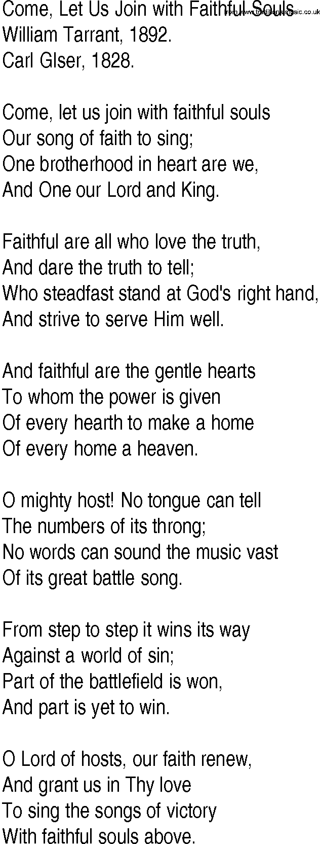 Hymn and Gospel Song: Come, Let Us Join with Faithful Souls by William Tarrant lyrics