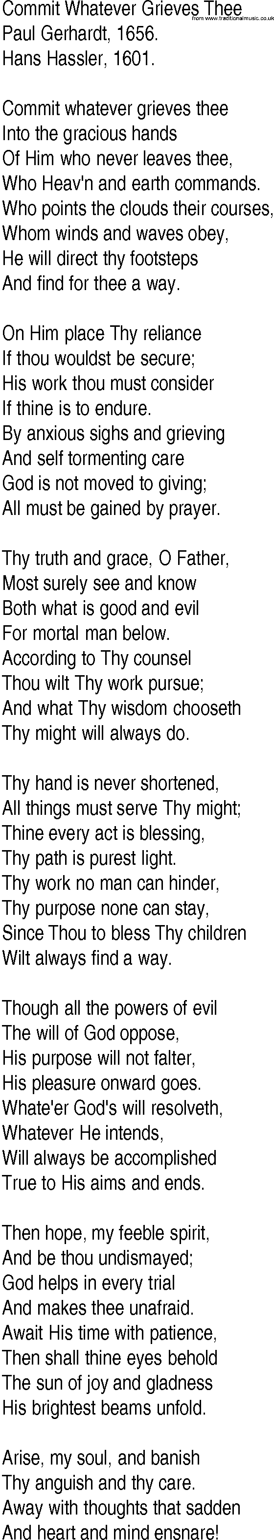 Hymn and Gospel Song: Commit Whatever Grieves Thee by Paul Gerhardt lyrics