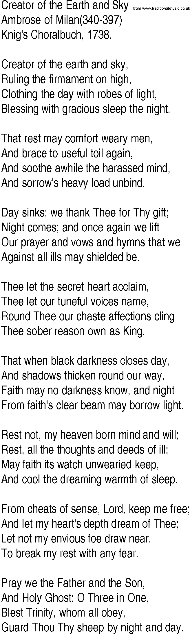 Hymn and Gospel Song: Creator of the Earth and Sky by Ambrose of Milan lyrics
