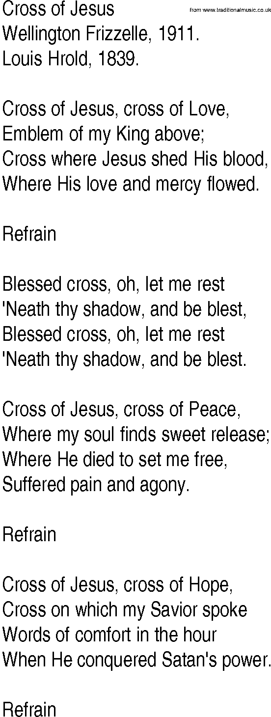 Hymn and Gospel Song: Cross of Jesus by Wellington Frizzelle lyrics