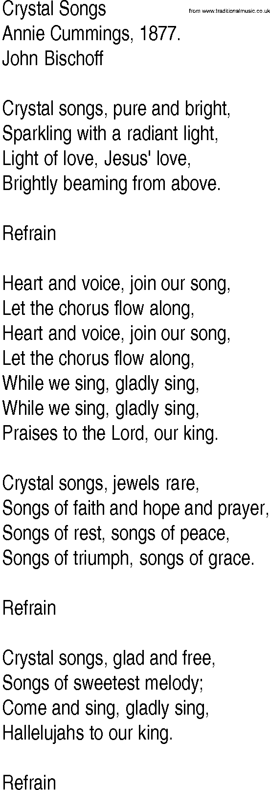 Hymn and Gospel Song: Crystal Songs by Annie Cummings lyrics