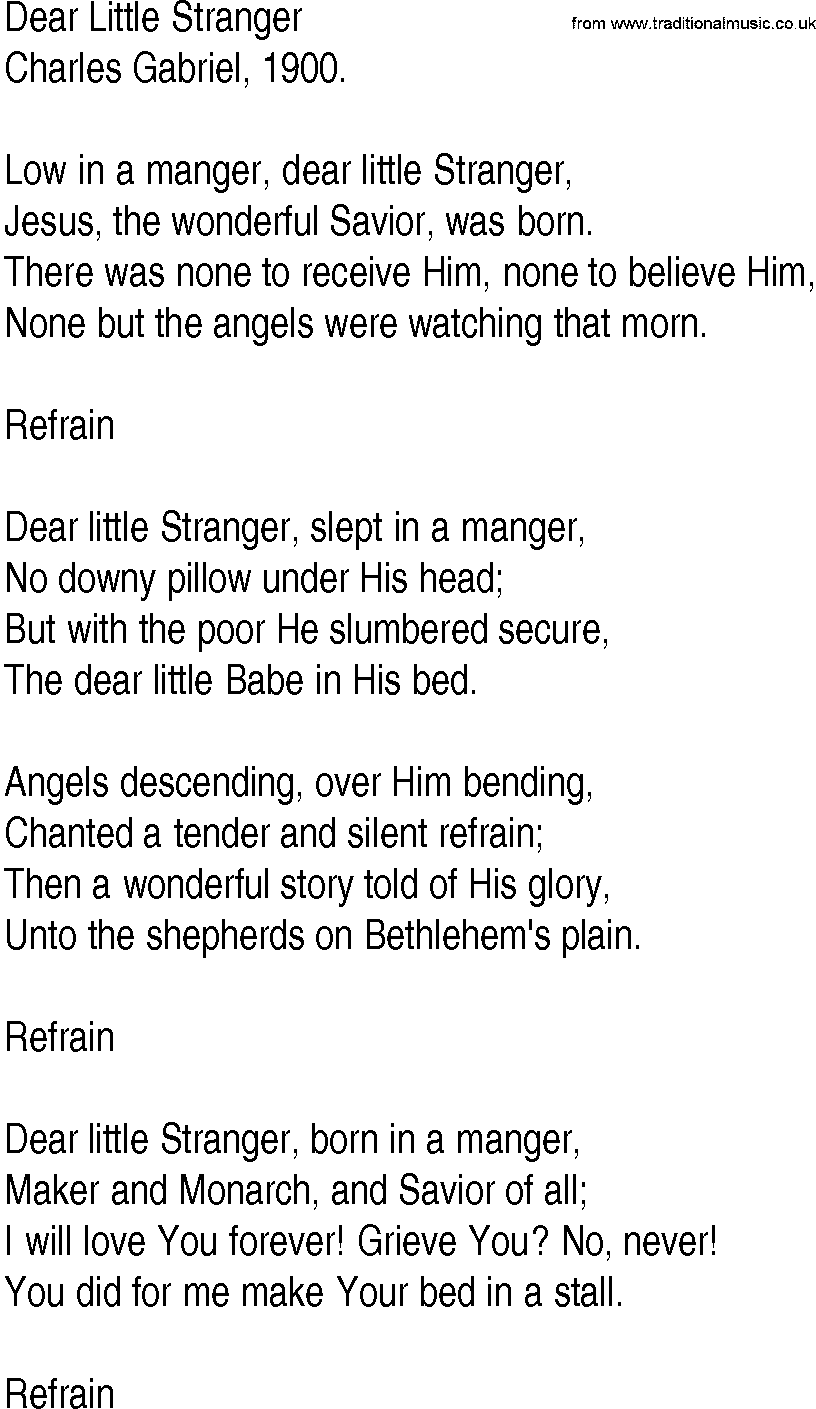 Hymn and Gospel Song: Dear Little Stranger by Charles Gabriel lyrics