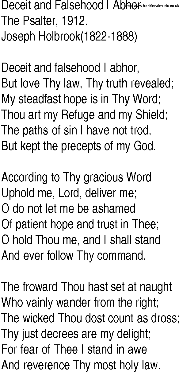 Hymn and Gospel Song: Deceit and Falsehood I Abhor by The Psalter lyrics