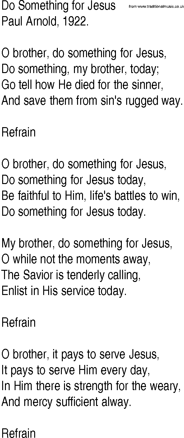 Hymn and Gospel Song: Do Something for Jesus by Paul Arnold lyrics