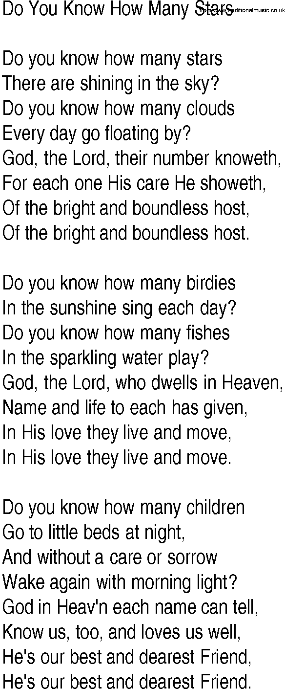 Hymn and Gospel Song: Do You Know How Many Stars by Uknown lyrics