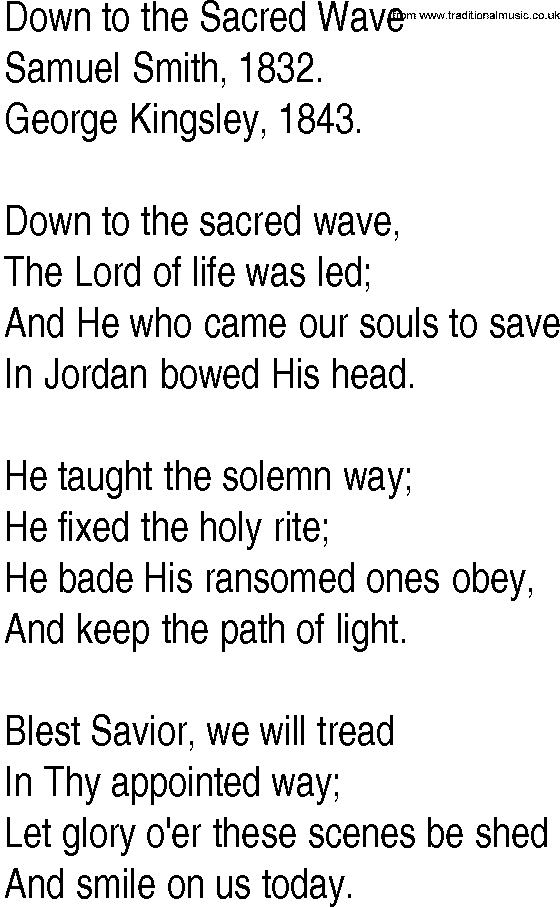 Hymn and Gospel Song: Down to the Sacred Wave by Samuel Smith lyrics