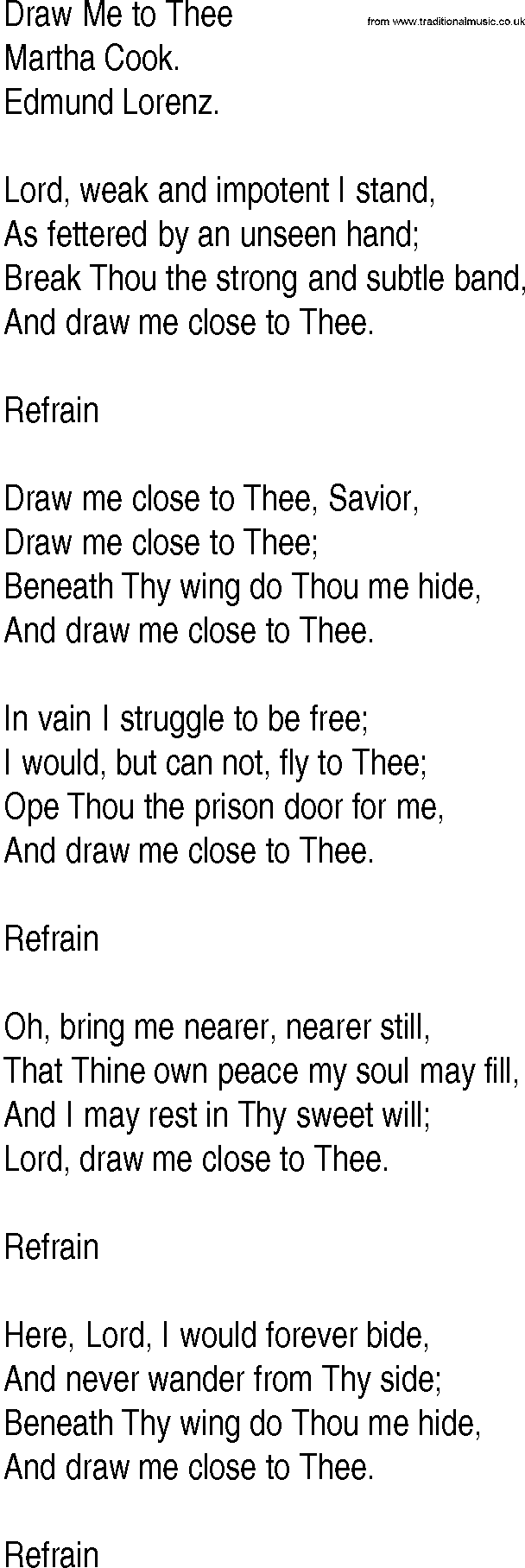 Hymn and Gospel Song: Draw Me to Thee by Martha Cook lyrics