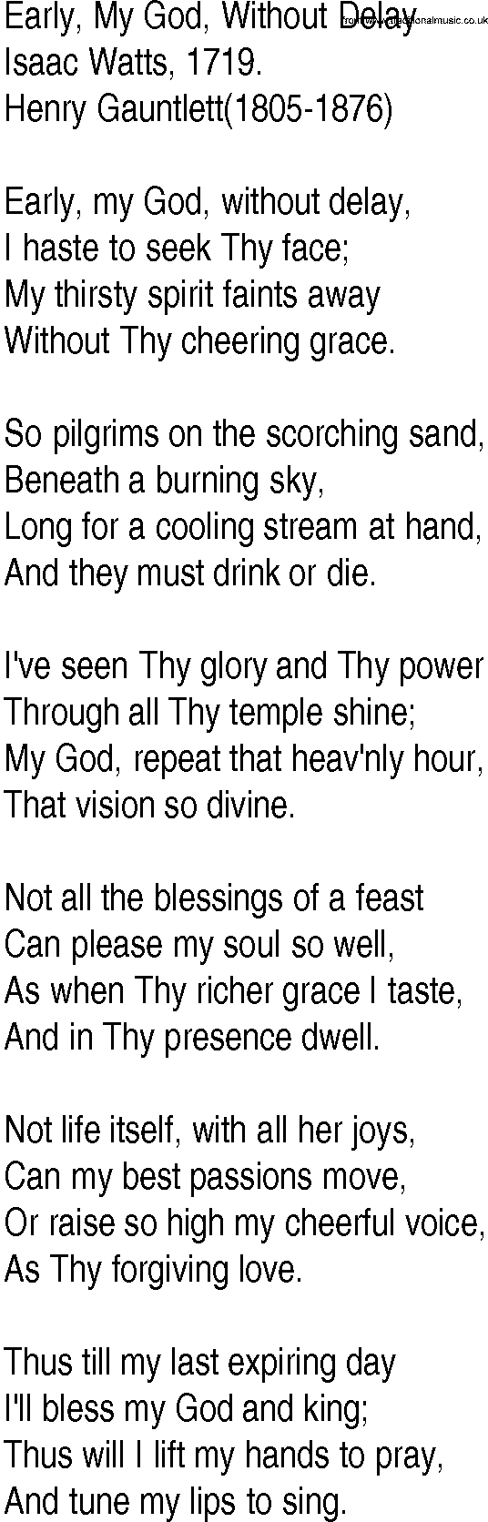 Hymn and Gospel Song: Early, My God, Without Delay by Isaac Watts lyrics