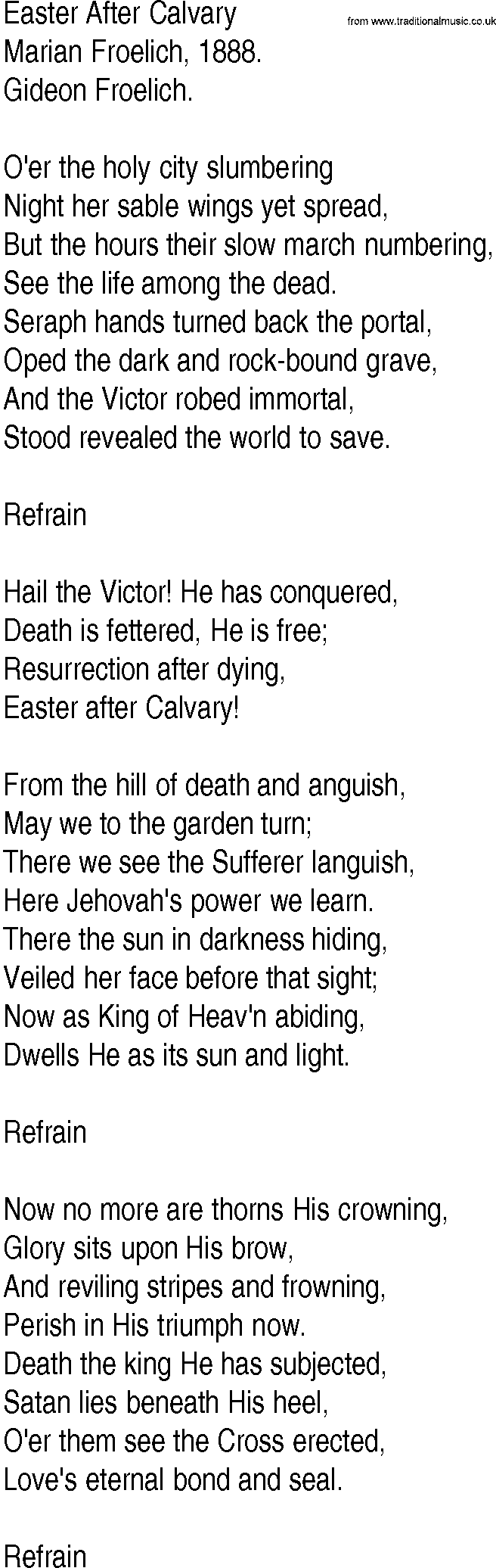 Hymn and Gospel Song: Easter After Calvary by Marian Froelich lyrics