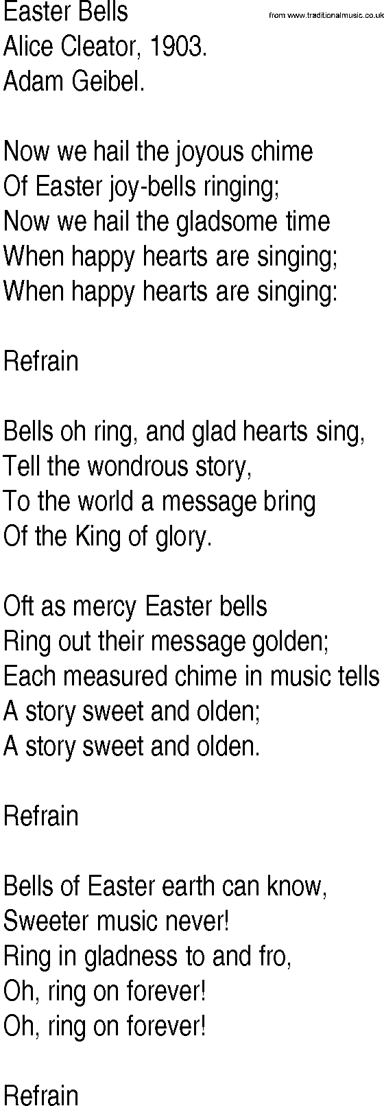 Hymn and Gospel Song: Easter Bells by Alice Cleator lyrics