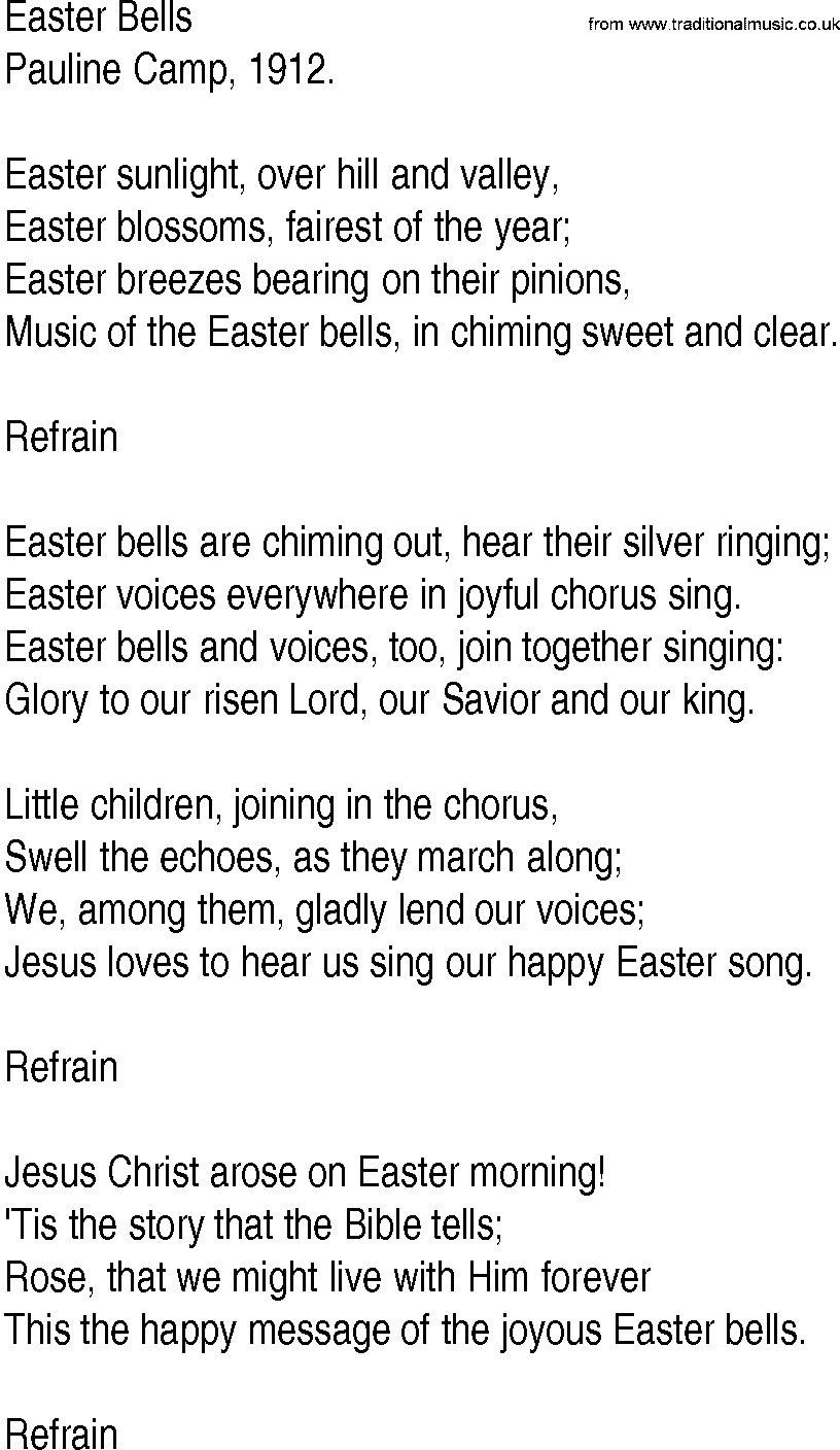 Hymn and Gospel Song: Easter Bells by Pauline Camp lyrics