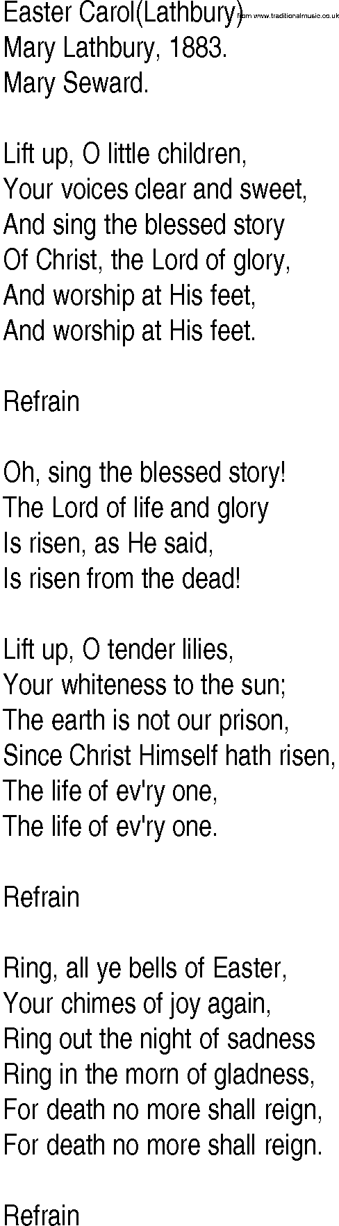 Hymn and Gospel Song: Easter Carol(Lathbury) by Mary Lathbury lyrics