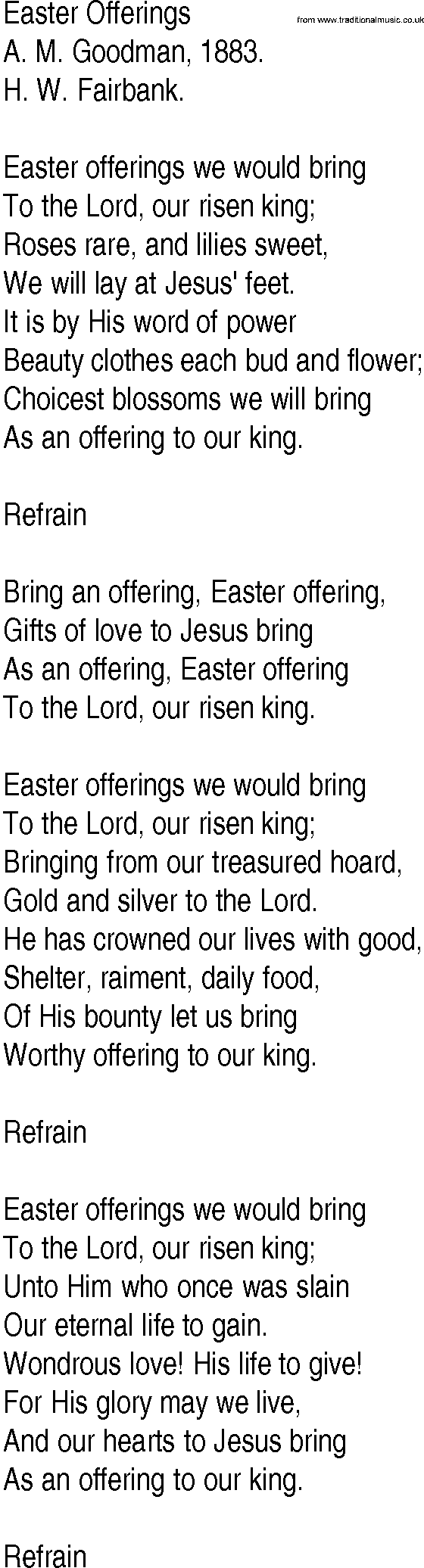 Hymn and Gospel Song: Easter Offerings by A M Goodman lyrics