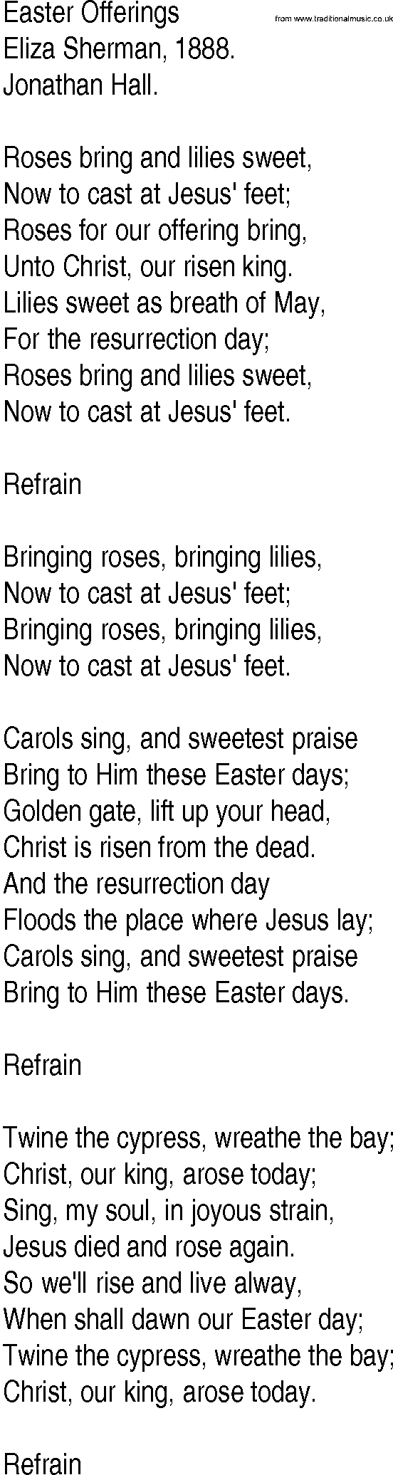Hymn and Gospel Song: Easter Offerings by Eliza Sherman lyrics