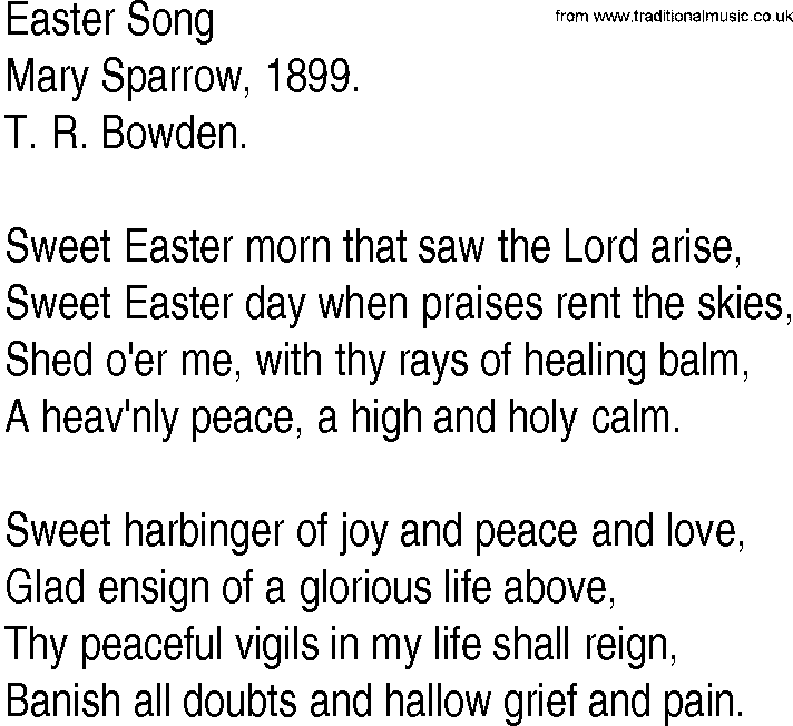 Hymn and Gospel Song: Easter Song by Mary Sparrow lyrics