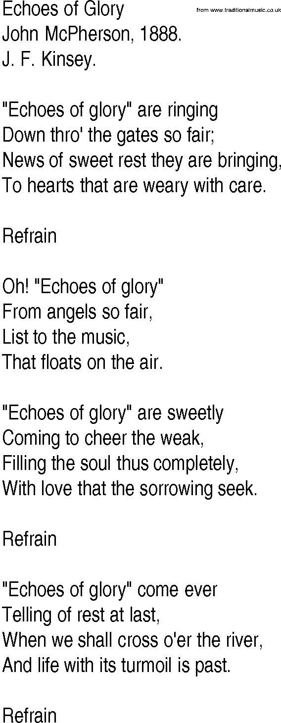 Hymn and Gospel Song: Echoes of Glory by John McPherson lyrics