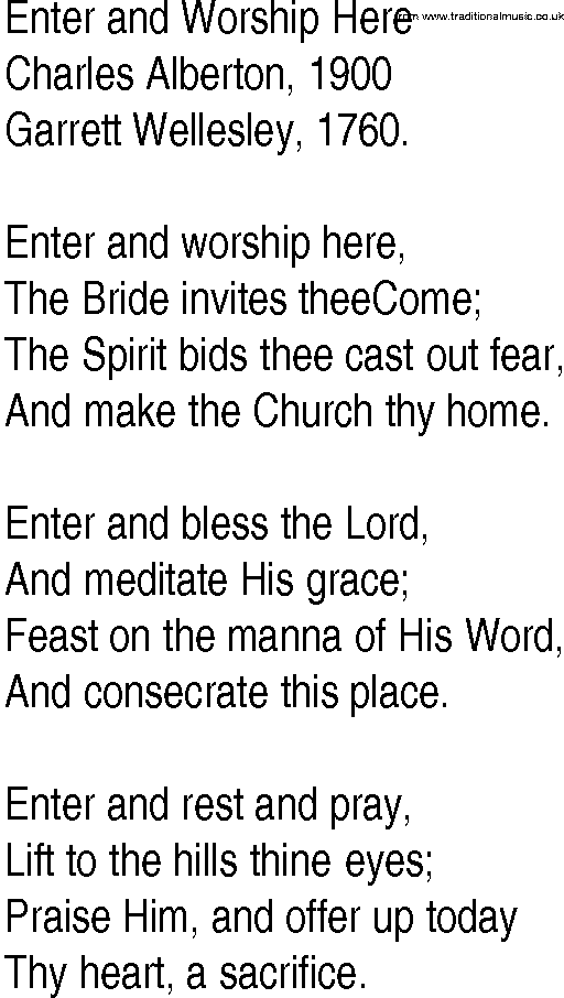Hymn and Gospel Song: Enter and Worship Here by Charles Alberton lyrics