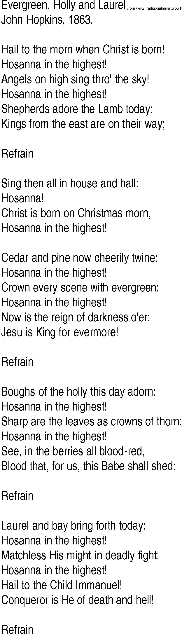 Hymn and Gospel Song: Evergreen, Holly and Laurel by John Hopkins lyrics