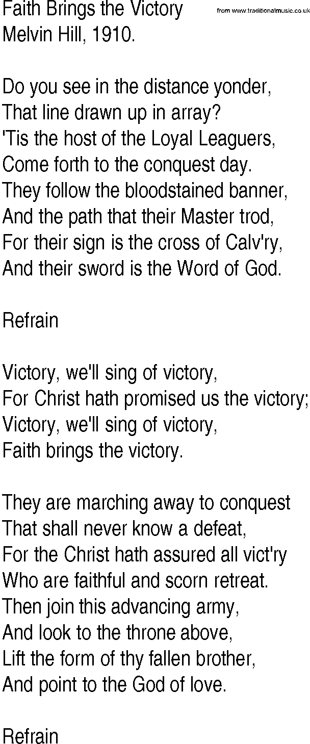 Hymn and Gospel Song: Faith Brings the Victory by Melvin Hill lyrics